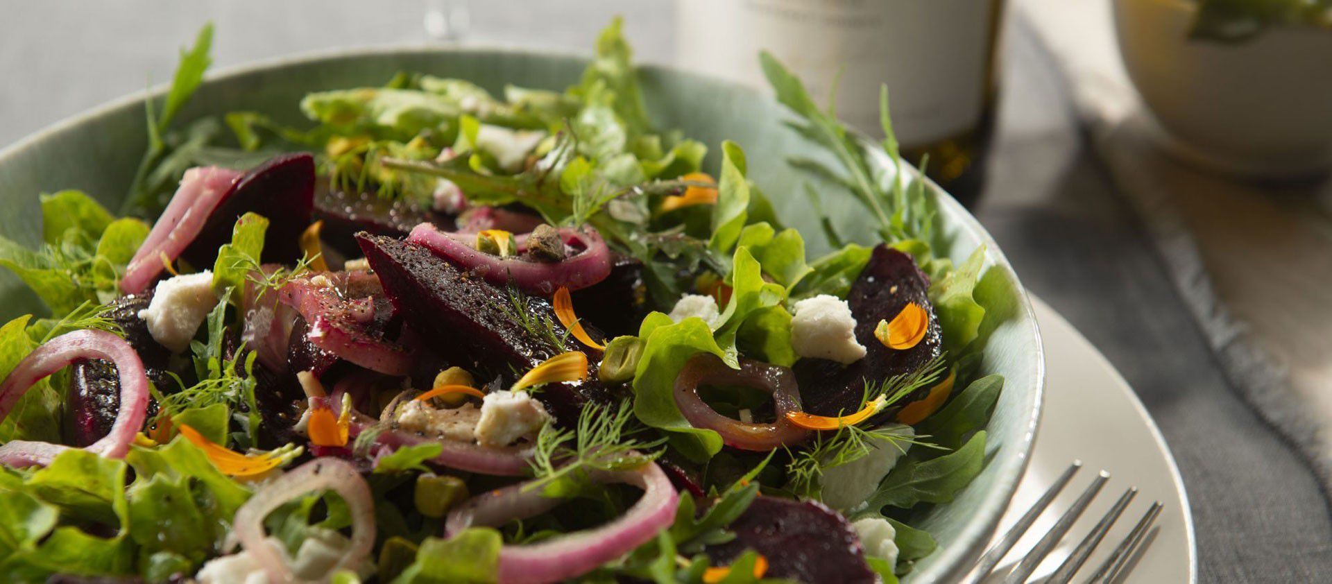 Roasted Beet Salad with Pickled Onion and Goat Cheese