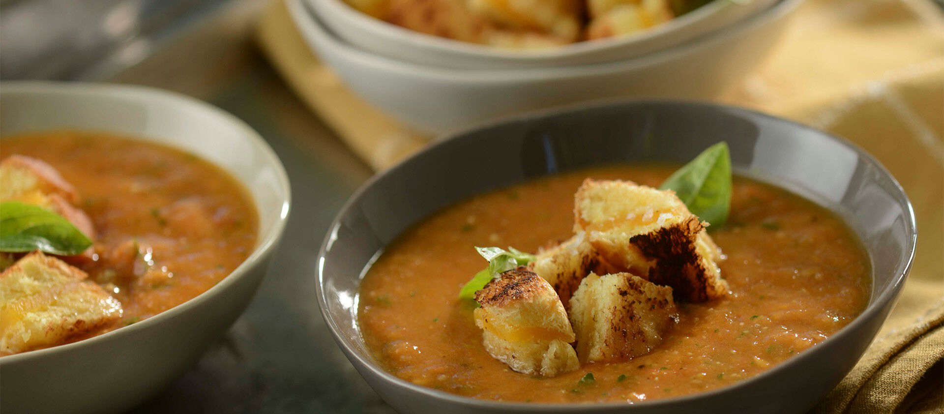 Tomato Basil Soup with Brioche Croutons