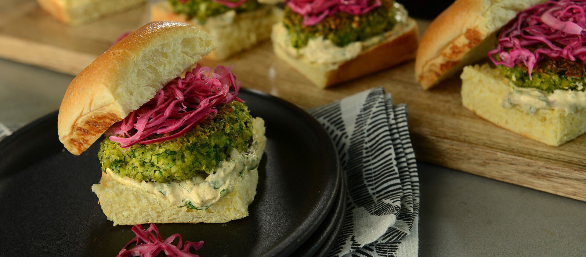 Falafel Sliders with Pickled Cabbage
