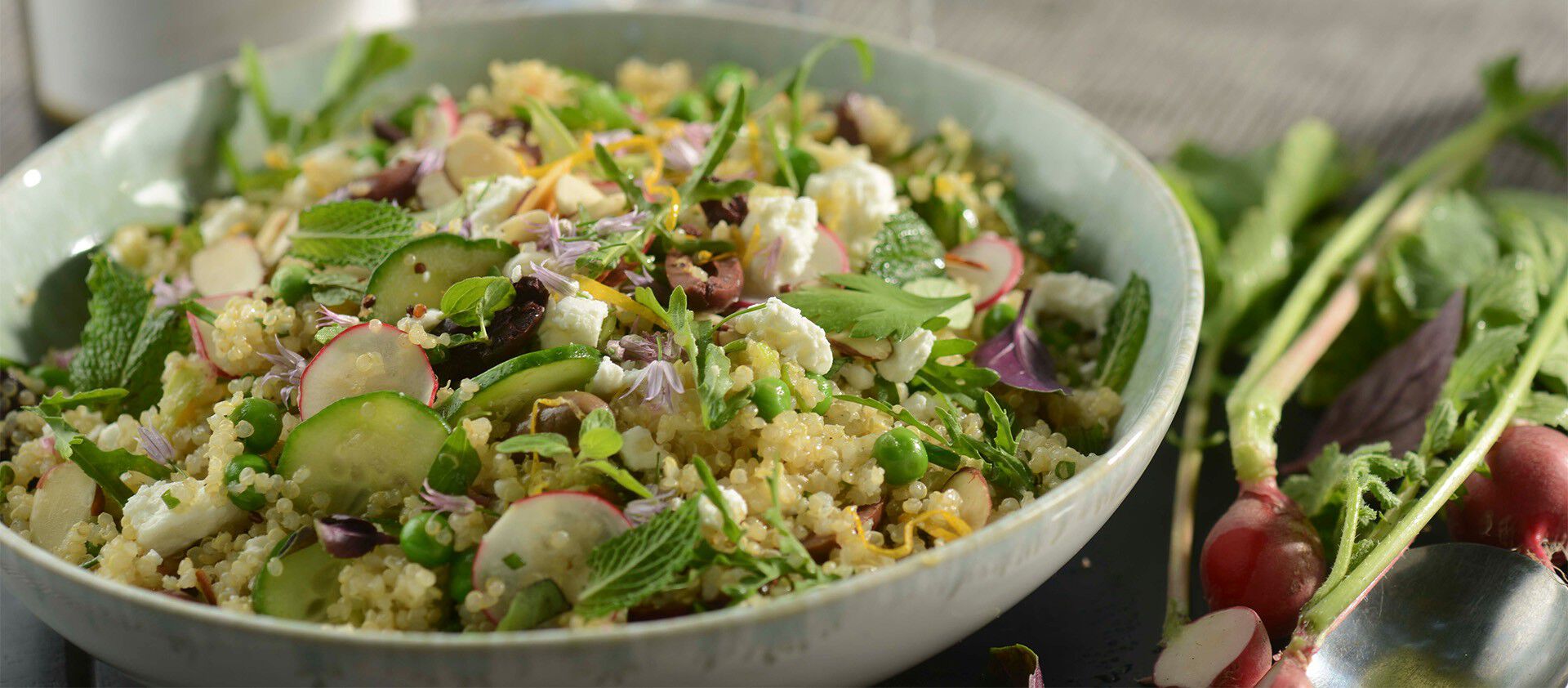 Quinoa Salad with Olives, Garden Veggies and Herbs
