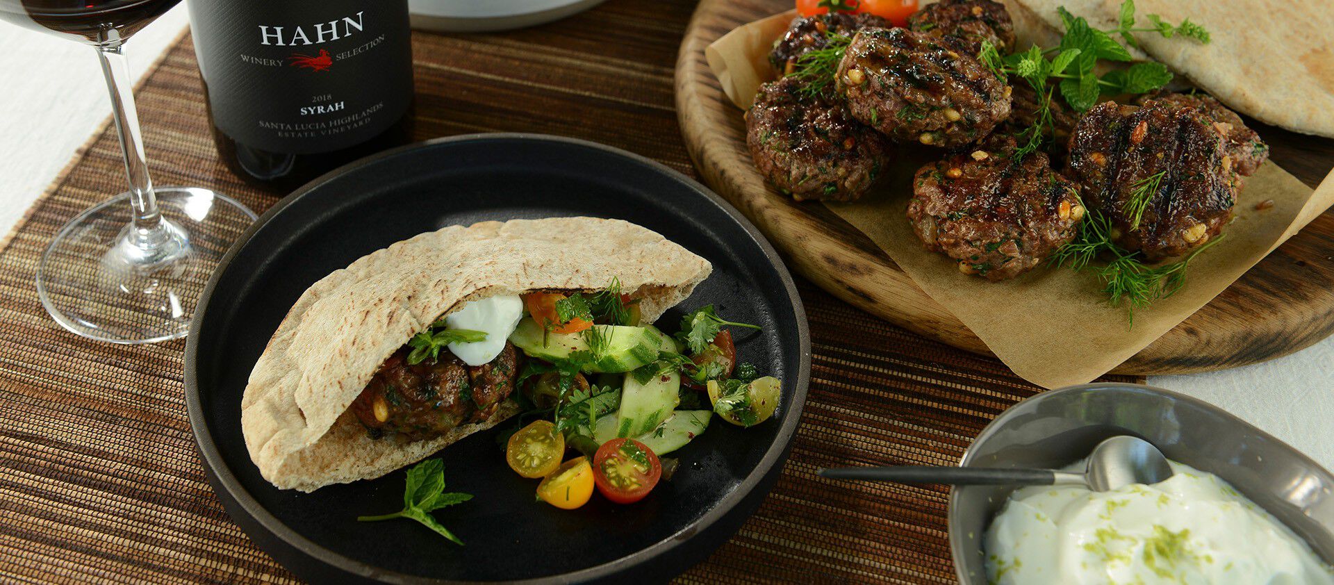 Lamb Patties with Tomato Cucumber Salad and Lime Yogurt Sauce